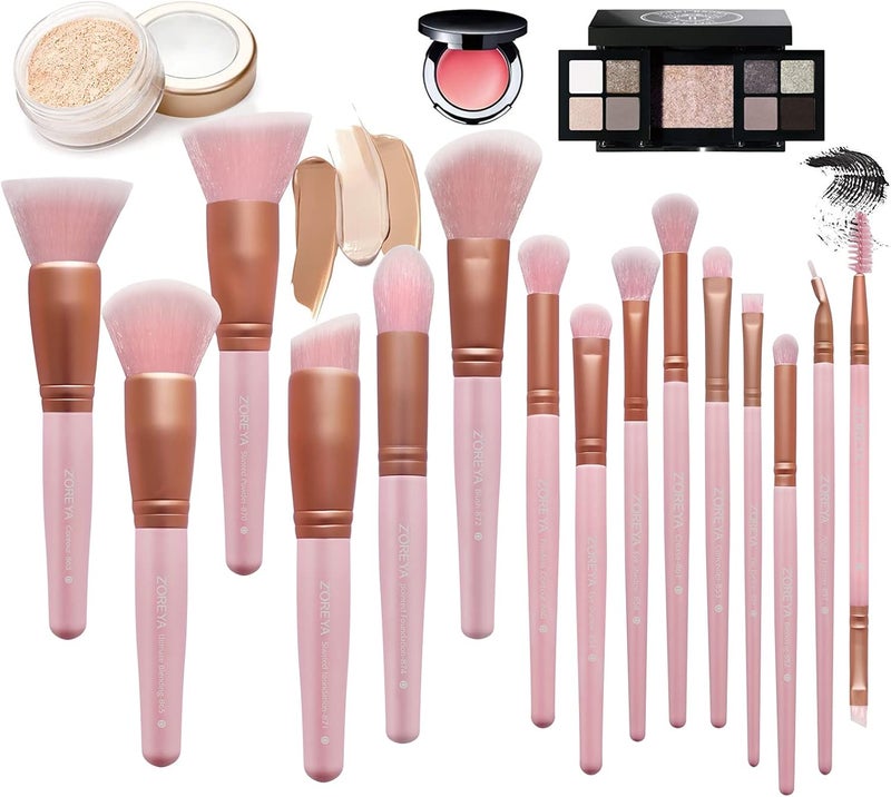 Raffaello ZOREYA Makeup Brush Set - 15 Pcs Premium Synthetic Foundation Concealers Eye Shadows Make Up Brush,Eyeliner Brushes(Pink) - Image 5