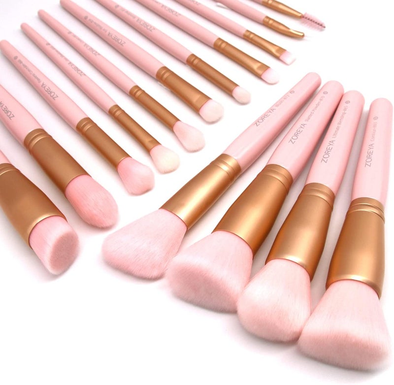 Raffaello ZOREYA Makeup Brush Set - 15 Pcs Premium Synthetic Foundation Concealers Eye Shadows Make Up Brush,Eyeliner Brushes(Pink) - Image 1