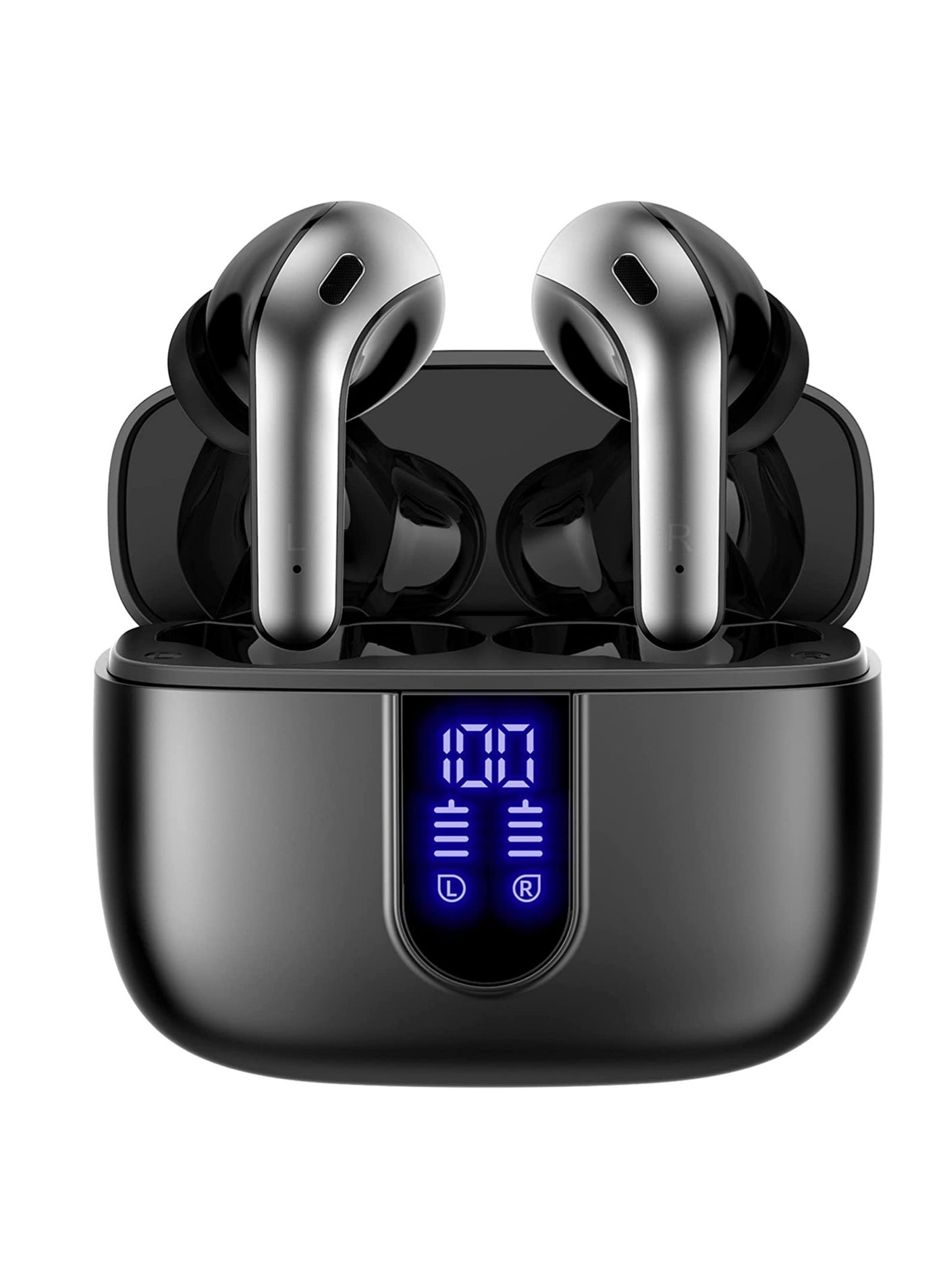 Bluetooth Headphones True Wireless Earbuds 60H Playback LED Power Display Earphones with Wireless Charging Case IPX5 Waterproof in-Ear Ear buds with Mic for TV Smart Phone Laptop Computer Sports