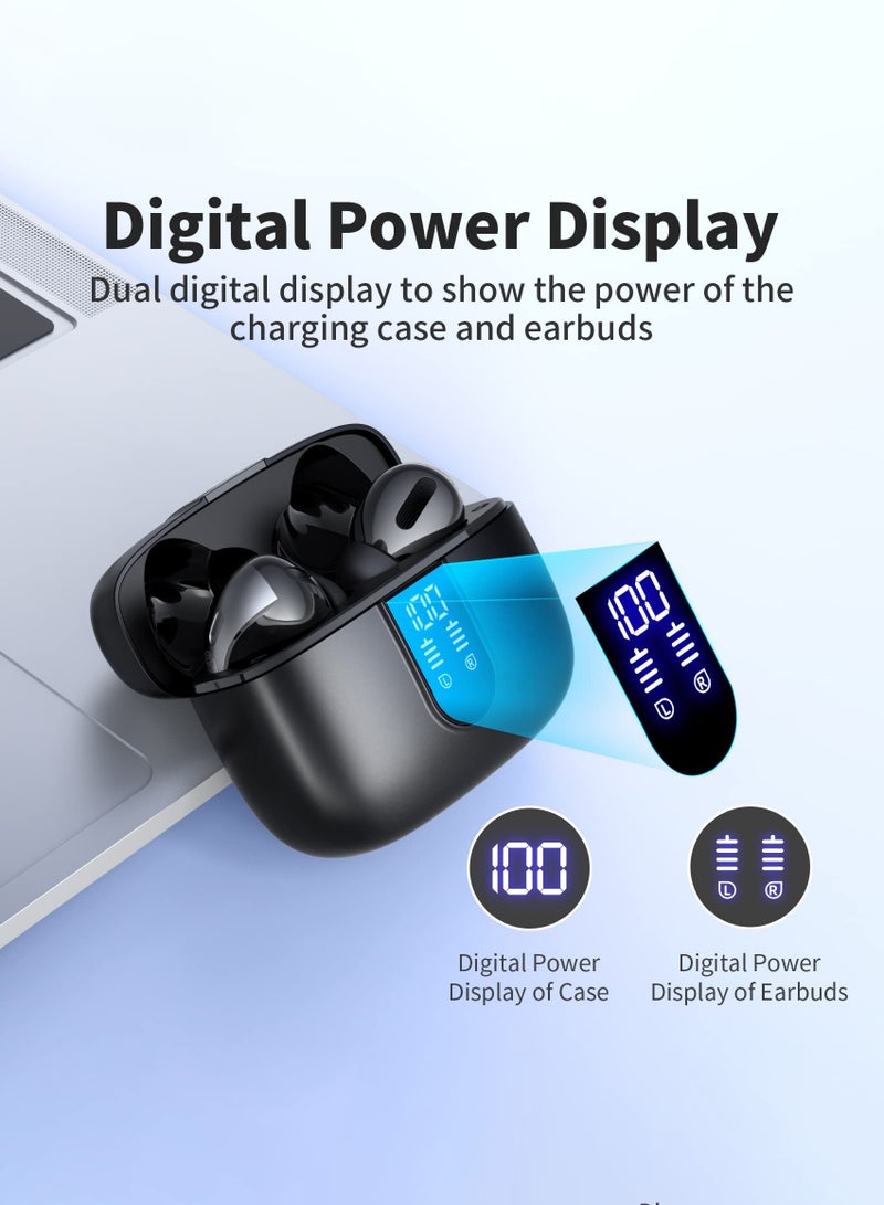 عربست سماعات بلوتوث، سماعات أذن لاسلكية حقيقية، تشغيل لمدة 60 ساعة، شاشة عرض LED للطاقة، سماعات أذن مع علبة شحن لاسلكية، سماعات أذن مقاومة للماء IPX5 مع ميكروفون للتلفزيون والهواتف الذكية وأجهزة الكمبيوتر المحمولة والرياضات - Image 2