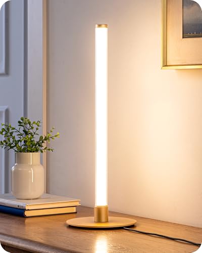 EDISHINE Modern Table Lamp, LED Slim Bedside Lamp with 360° Illumination, Stepless Dimming & 3 Color Temperature, Nightstand Lamp for Bedroom, Living Room, Gold - Image 1