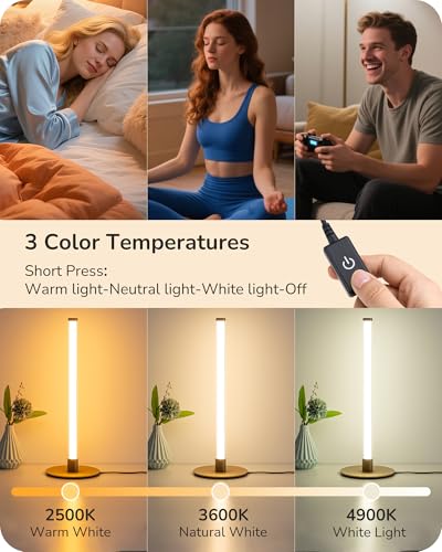 EDISHINE Modern Table Lamp, LED Slim Bedside Lamp with 360° Illumination, Stepless Dimming & 3 Color Temperature, Nightstand Lamp for Bedroom, Living Room, Gold - Image 3