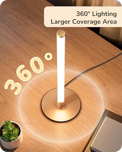 EDISHINE Modern Table Lamp, LED Slim Bedside Lamp with 360° Illumination, Stepless Dimming & 3 Color Temperature, Nightstand Lamp for Bedroom, Living Room, Gold - Image 2