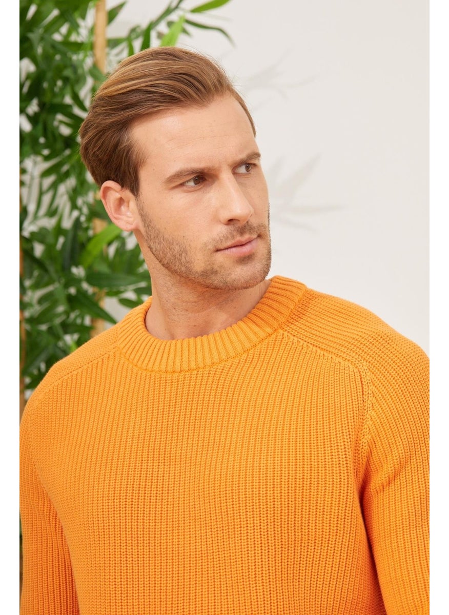 Odelon - Crew Neck Selanik Knitted Cotton Men's Orange Knitwear Sweater - Image 1