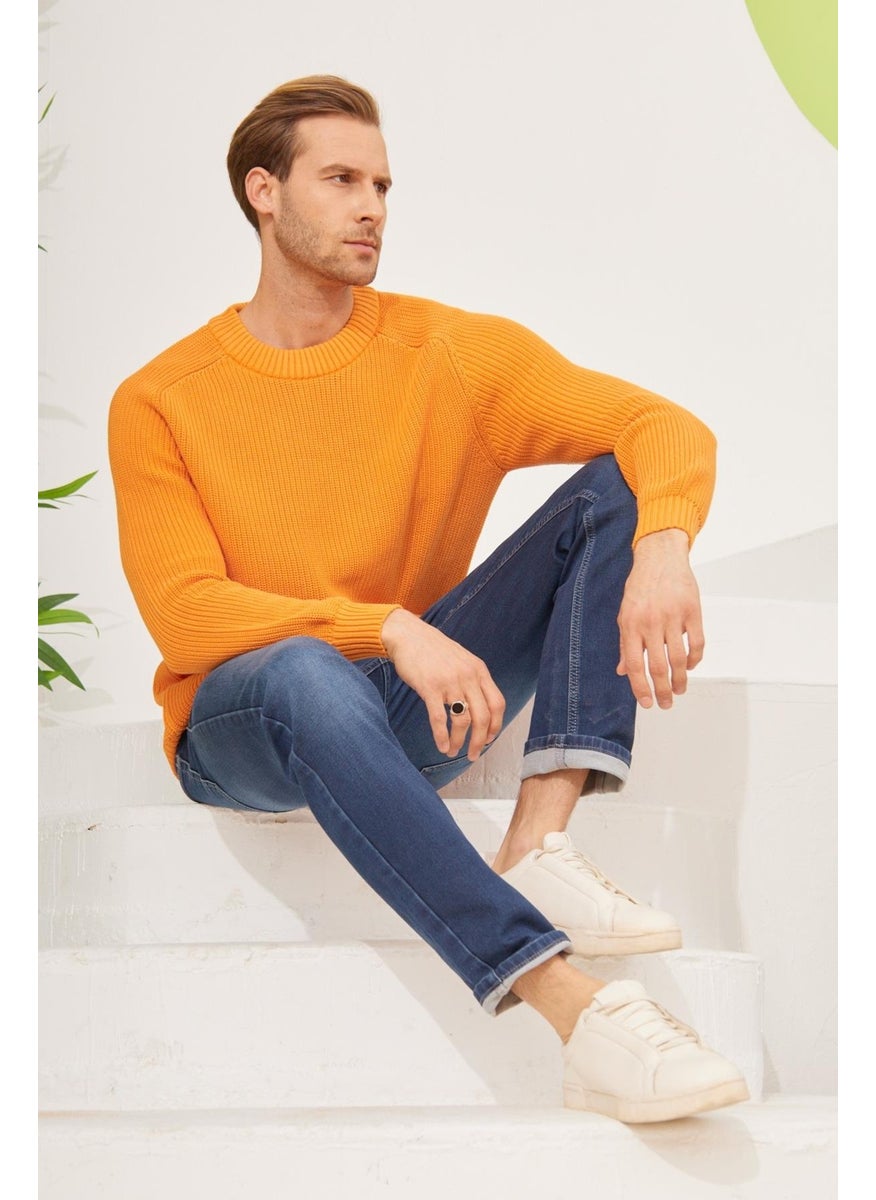 Odelon - Crew Neck Selanik Knitted Cotton Men's Orange Knitwear Sweater - Image 1