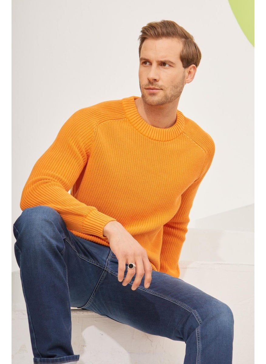 Odelon - Crew Neck Selanik Knitted Cotton Men's Orange Knitwear Sweater - Image 1