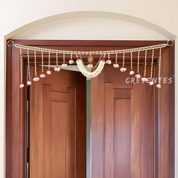 ARTIFICIAL PINK FLOWER TORANTORAN FOR DOOR WALL HANGING BANDARWAL FOR HOME DOOR DOOR DECOR DIWALI TORAN DECORATION FOR FESTIVALPOOJA ROOM MOGRA FOAM FLOWER TORAN