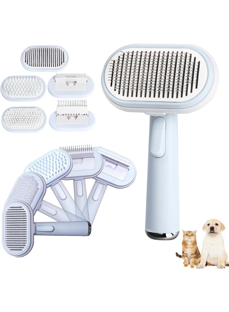 Meetion Cat & Dog Brush with Release Button, 5-in-1 Cat Grooming Kit, Self-Cleaning, Suitable for Cats, Dogs & Pets with All Hair Types, Blue - Image 1