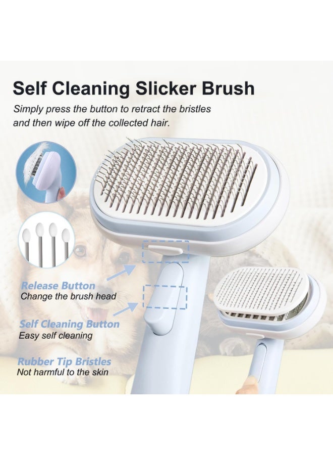 Meetion Cat & Dog Brush with Release Button, 5-in-1 Cat Grooming Kit, Self-Cleaning, Suitable for Cats, Dogs & Pets with All Hair Types, Blue - Image 4