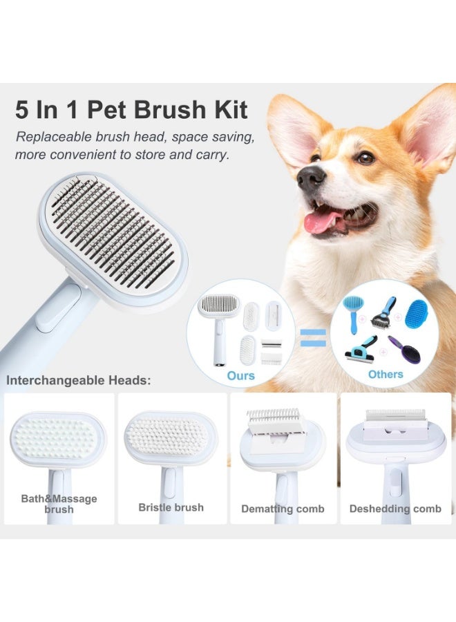 Meetion Cat & Dog Brush with Release Button, 5-in-1 Cat Grooming Kit, Self-Cleaning, Suitable for Cats, Dogs & Pets with All Hair Types, Blue - Image 2