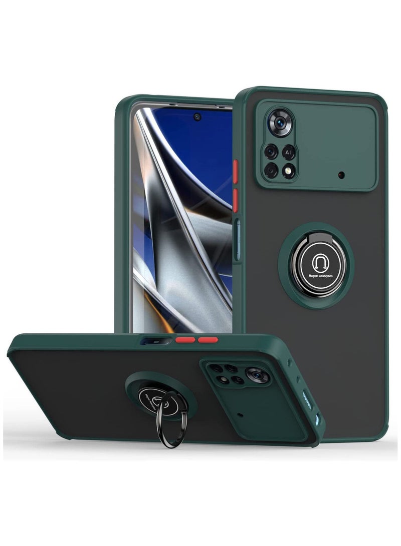 غطاء Xiaomi Poco M4 Pro 4G مع حامل حلقة ودعامة خلفية غير لامعة وحافة ناعمة غطاء واقي هجين لـ Xiaomi Poco M4 Pro 4G باللون الأخضر