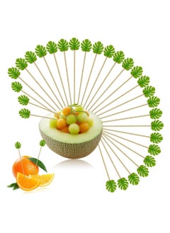 Excefore Fruit Toothpick, 100Pcs Handmade Bamboo Appetizer Wooden Decorative Sticks, Decorative Birthday Party Supplies, Fruit Food Drink Dessert Toothpick (Green Leaf)  - Image 1