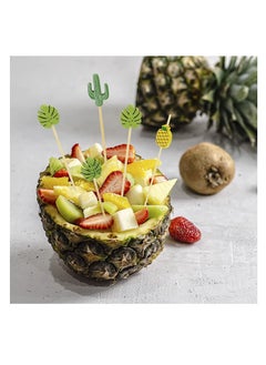 Excefore Fruit Toothpick, 100Pcs Handmade Bamboo Appetizer Wooden Decorative Sticks, Decorative Birthday Party Supplies, Fruit Food Drink Dessert Toothpick (Green Leaf)  - Image 2