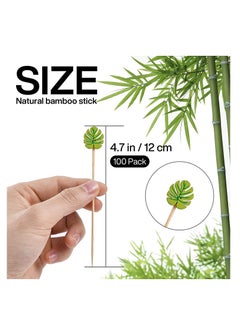 Excefore Fruit Toothpick, 100Pcs Handmade Bamboo Appetizer Wooden Decorative Sticks, Decorative Birthday Party Supplies, Fruit Food Drink Dessert Toothpick (Green Leaf)  - Image 3