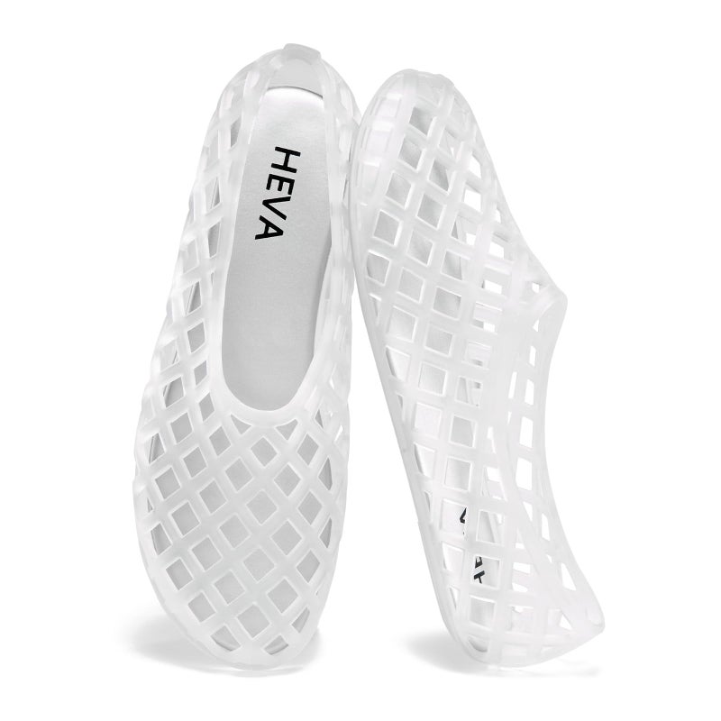 HEVA Jelly Mesh Flats for Womens Closed Toe Beach Slip On Summer Sandals Lightweight Clear Hollow Shoes(8 M US Transparent) - Image 1