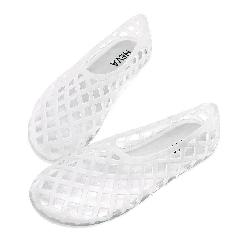 HEVA Jelly Mesh Flats for Womens Closed Toe Beach Slip On Summer Sandals Lightweight Clear Hollow Shoes(8 M US Transparent) - Image 3