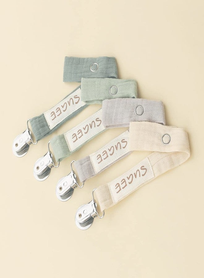 SUGEE Baby Pacifier Clip Leash Holder Unisex for 4 Pack Gift Set with Neutral Solid Colors ;Soft Linen Pacifier Clips ; Fabric Pacifier Strap with Clip Keeps Pacifiers & Teethers in Place - Image 2