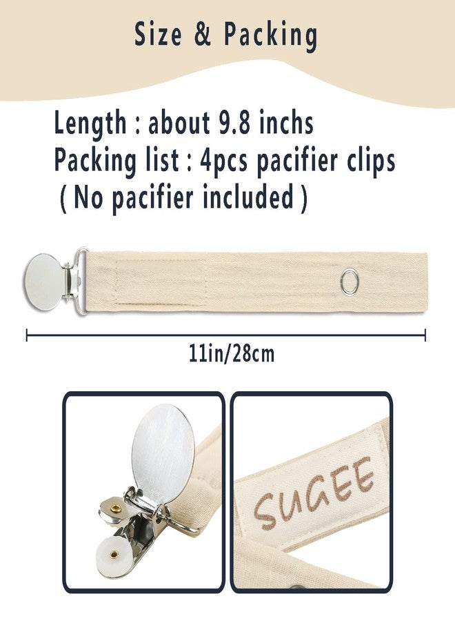 SUGEE Baby Pacifier Clip Leash Holder Unisex for 4 Pack Gift Set with Neutral Solid Colors ;Soft Linen Pacifier Clips ; Fabric Pacifier Strap with Clip Keeps Pacifiers & Teethers in Place - Image 3