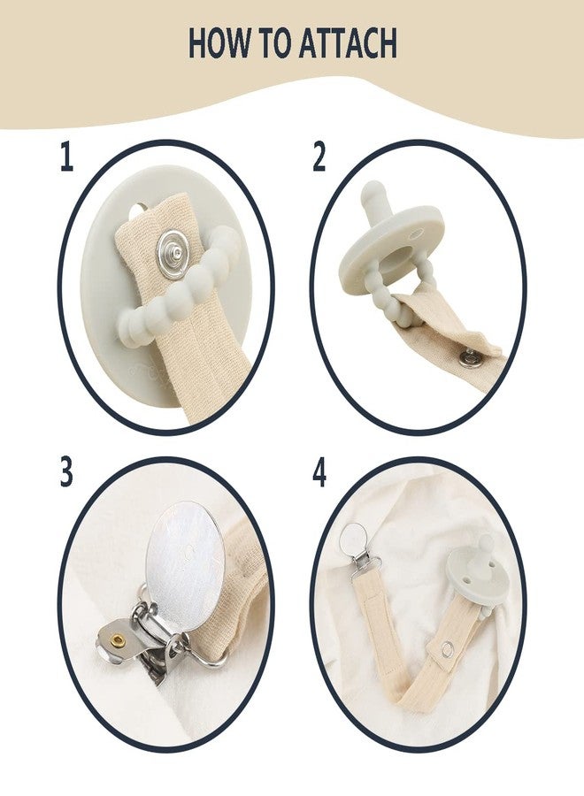 SUGEE Baby Pacifier Clip Leash Holder Unisex for 4 Pack Gift Set with Neutral Solid Colors ;Soft Linen Pacifier Clips ; Fabric Pacifier Strap with Clip Keeps Pacifiers & Teethers in Place - Image 4