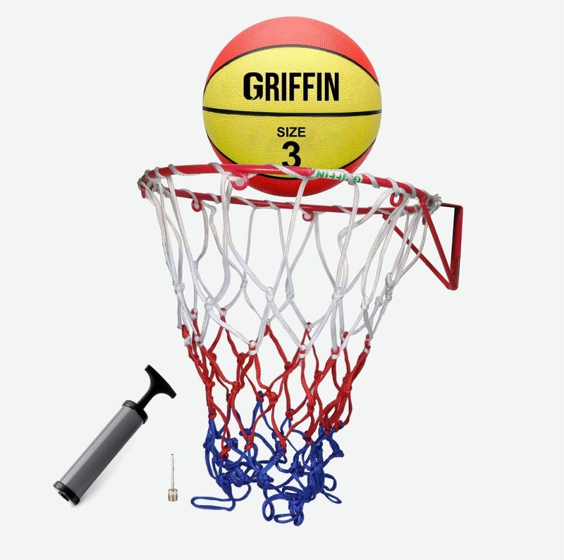 Griffin شبكة كرة السلة مع كرة سلة حجم 3 وحلقة للاستخدام المنزلي - Image 1