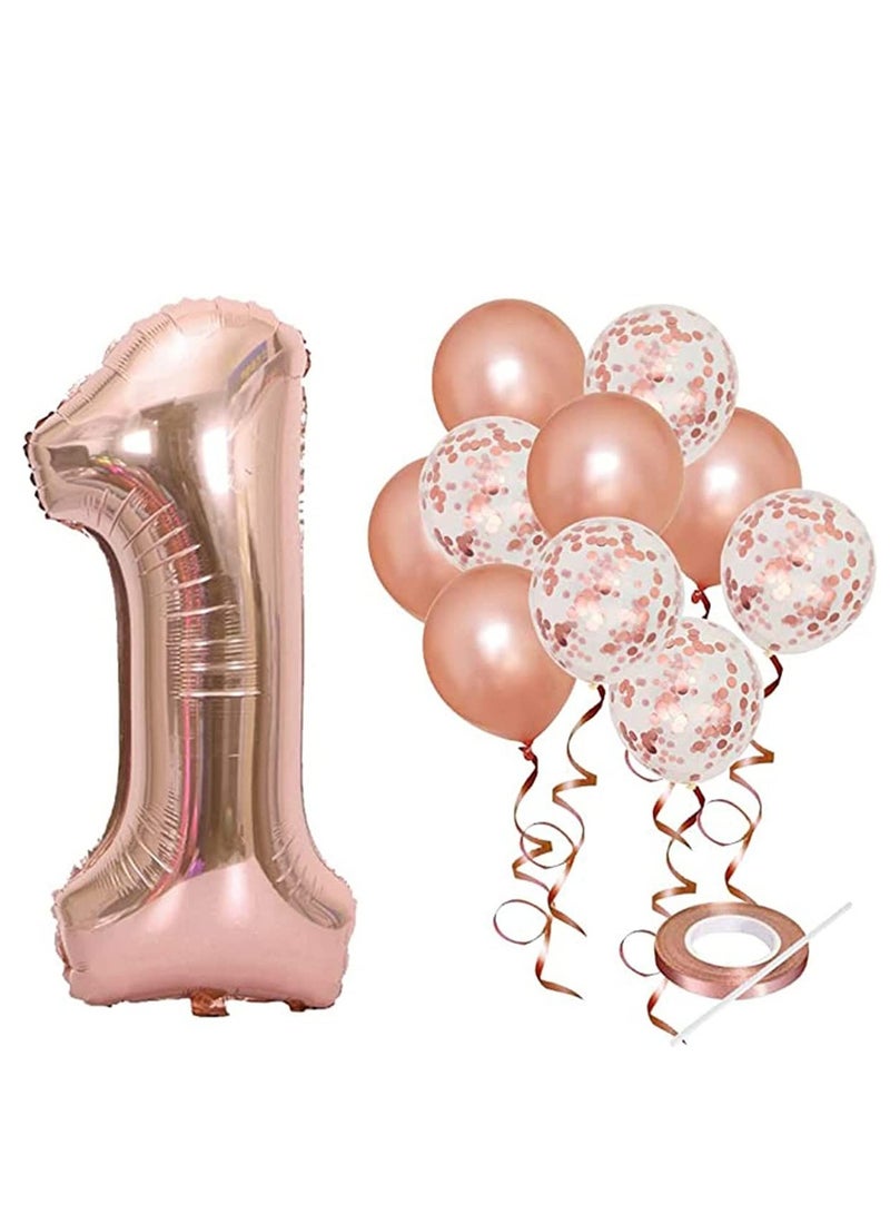 SYOSI 40 Inch Rose Gold Number 1 Balloon 21 Pack Real Rose Gold Confetti Party Decorations for 1st Birthday Decorations Supplies Anniversary Baby Bridal Shower Home and Office Decor - Image 1