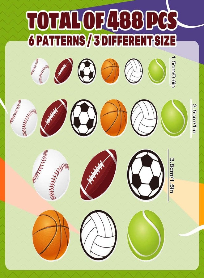 Whaline 488Pcs Sports Foam Stickers Sports Ball Theme Foam Decals 6 Designs Assorted Ball Self-Adhesive Decorative Stickers for Scrapbook Journal Decor Party Supplies, 3 Sizes - Image 2