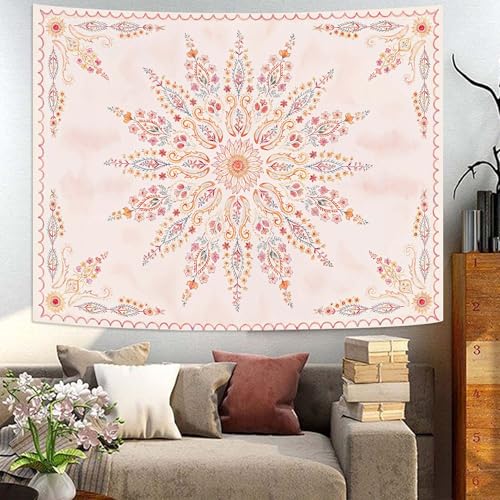 Fowocu Boho Floral Mandala Tapestry for Bedroom Aesthetic Pink Bohemian Flower Wall Tapestry Watercolor Hippie Indian Small Tapestries Wall Hanging for Living Room Dorm Decor 40 x 30 Inch - Image 2