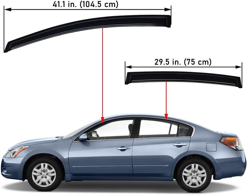 Lightronic Extra Durable Outside-Mount Auto Vent Window Visor for 2007-2012 Nissan Altima - UV Protection Rain Guard, Dark Smoke, 4-Pcs - Image 2