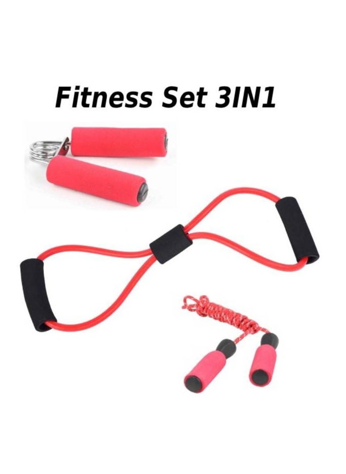 Generic Multi-Function Fitness Set Figure-8 Resistance Tube With Hand Grip & Jump Rope, Red  - Image 1
