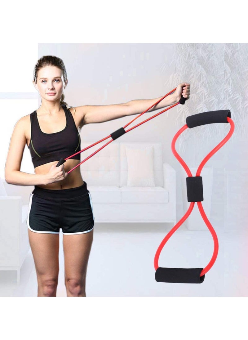 Generic Multi-Function Fitness Set Figure-8 Resistance Tube With Hand Grip & Jump Rope, Red  - Image 4