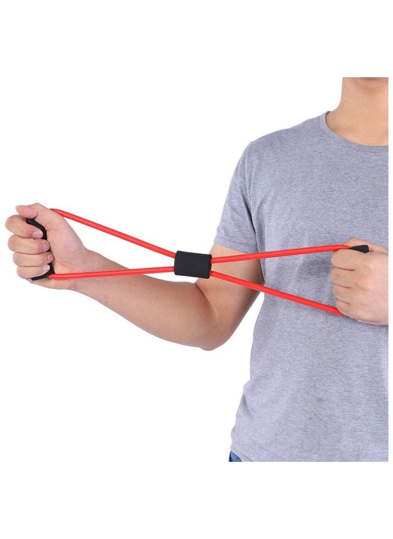 Generic - Multi-Function Fitness Set Figure-8 Resistance Tube With Hand Grip & Jump Rope, Red - Image 1