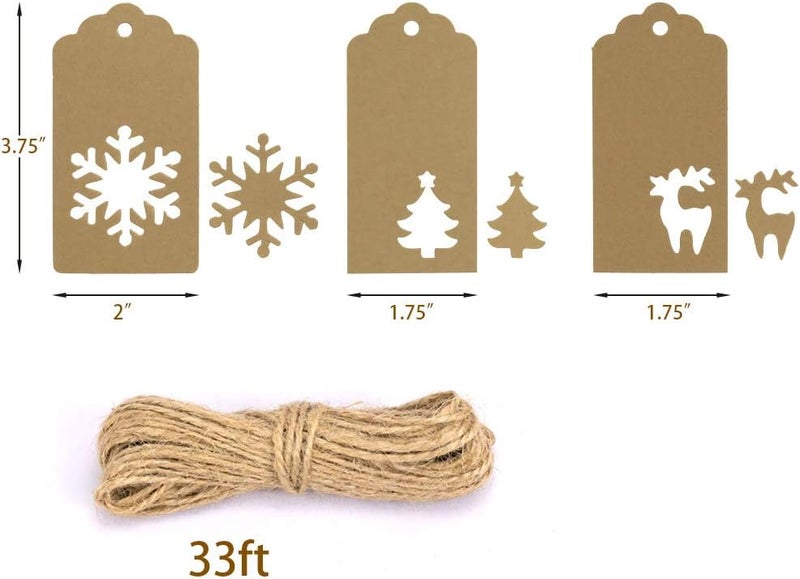 Tonak Gift Tags With Holes - Present Wrap Paper Small Xmas Labels With Twine - Vintage Christmas Tags Bulk 100pcs - Image 4
