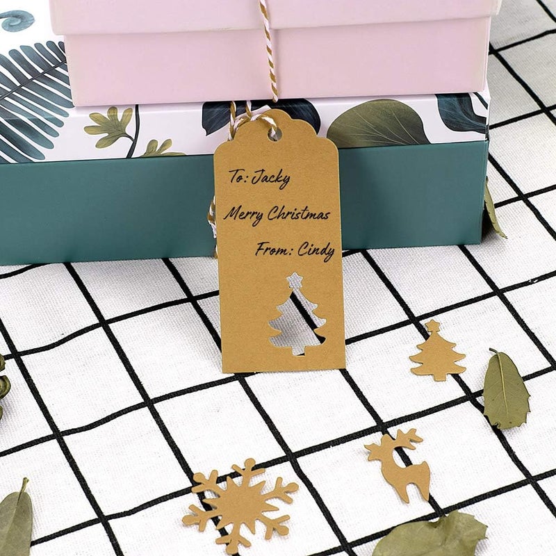 Tonak Gift Tags With Holes - Present Wrap Paper Small Xmas Labels With Twine - Vintage Christmas Tags Bulk 100pcs - Image 2