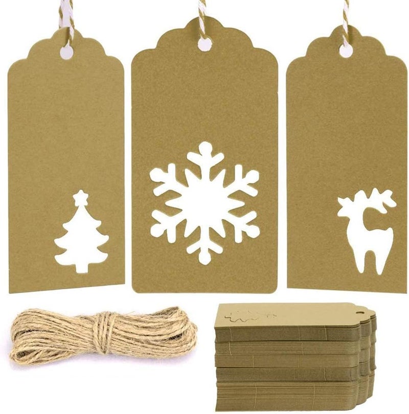 Tonak Gift Tags With Holes - Present Wrap Paper Small Xmas Labels With Twine - Vintage Christmas Tags Bulk 100pcs - Image 1