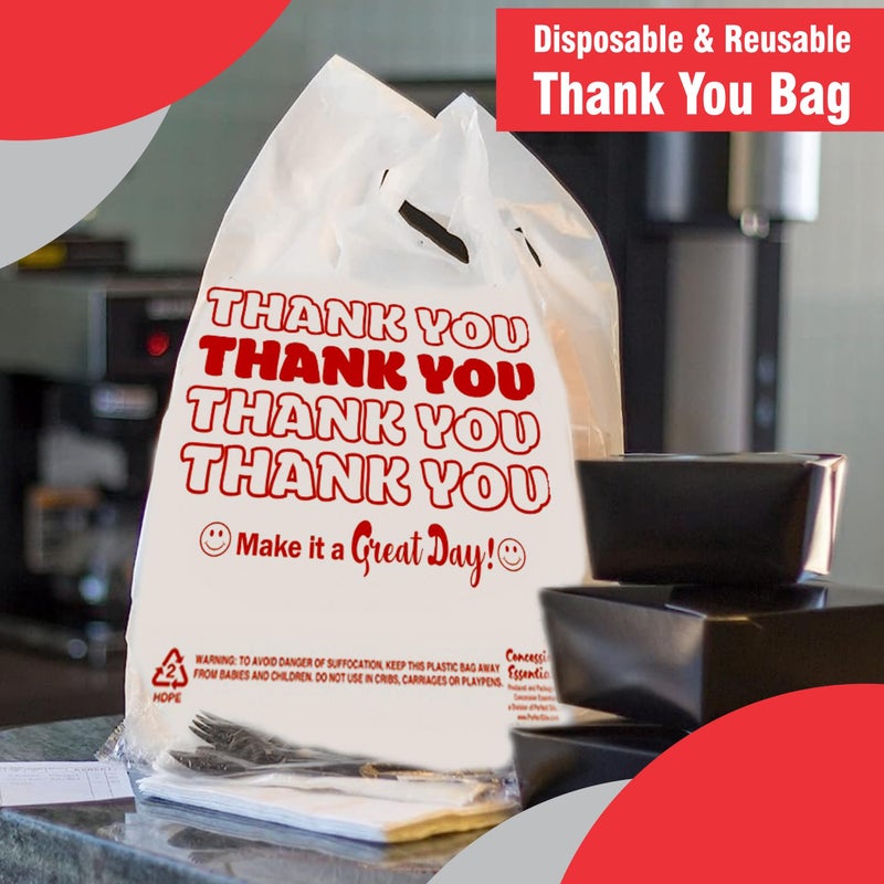 Concession Essentials Disposable & Reusable Thank You T-Shirt Bags- Pack of 100 - Image 2