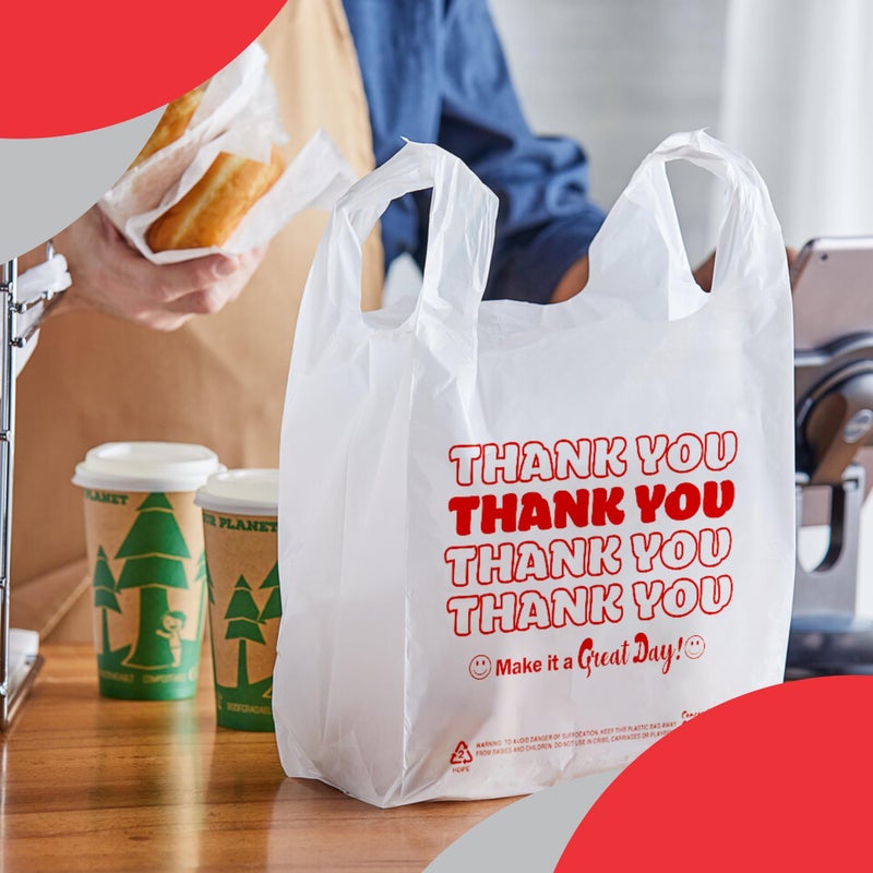 Concession Essentials Disposable & Reusable Thank You T-Shirt Bags- Pack of 100 - Image 3
