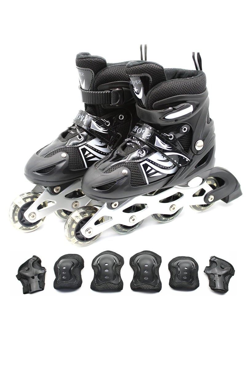 إيزي فيتشور زلاجات مضمنة قابلة للتعديل للأطفال مع عجلات وامضة - تتضمن معدات حماية للركبة والكوع والمعصم - متوفرة بأربعة ألوان وثلاثة أحجام - Image 1