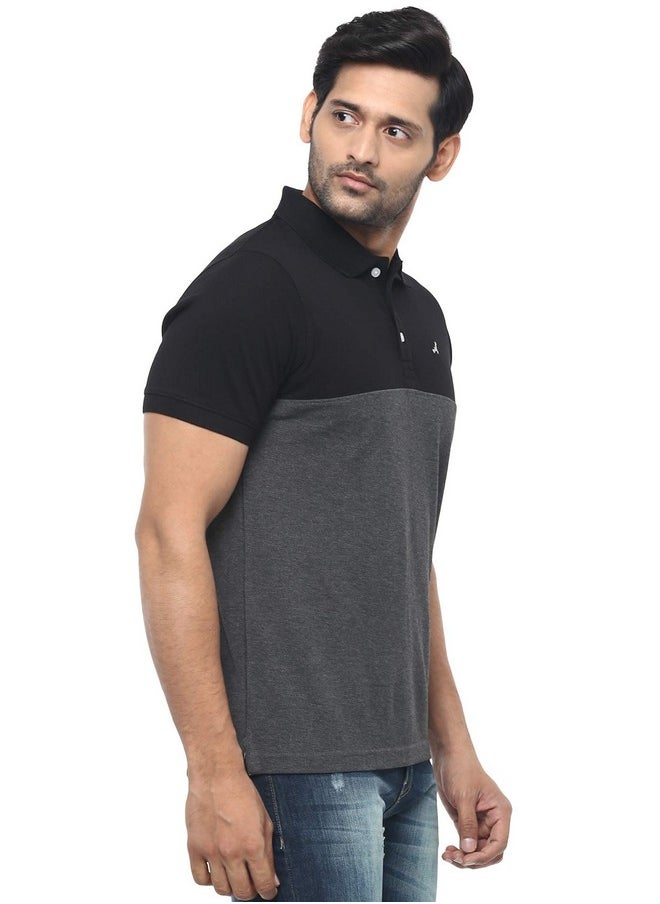 أمريكان كرو تي شيرت بولو رجالي بقصّة عادية من AMERICAN CREW (Ac166-Xxl_أسود ومزيج الفحم)  - Image 4