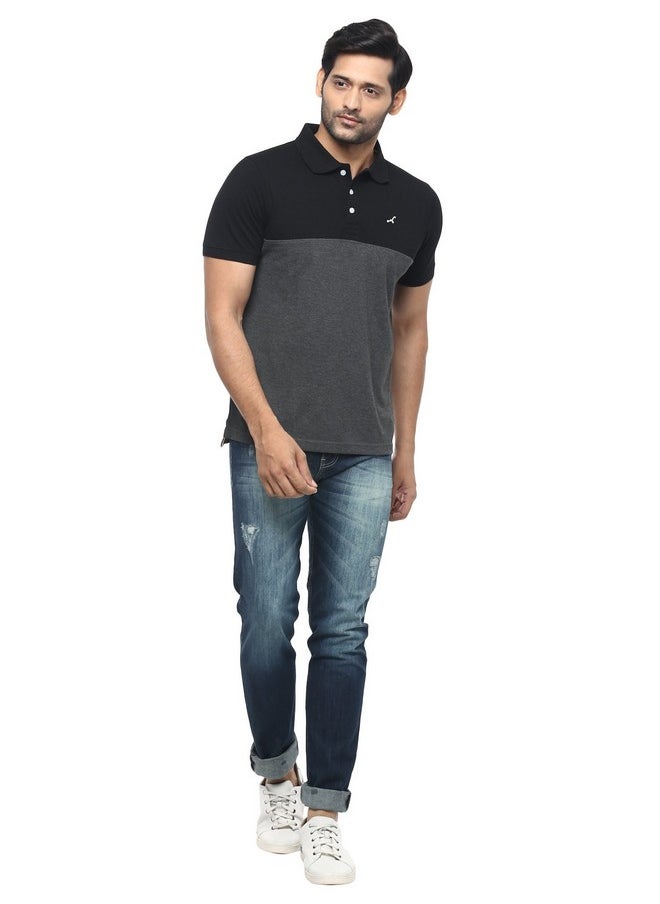 أمريكان كرو تي شيرت بولو رجالي بقصّة عادية من AMERICAN CREW (Ac166-Xxl_أسود ومزيج الفحم)  - Image 5