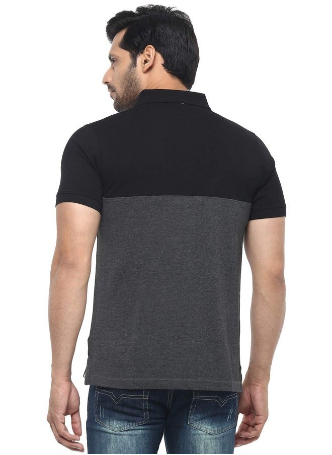 أمريكان كرو تي شيرت بولو رجالي بقصّة عادية من AMERICAN CREW (Ac166-Xxl_أسود ومزيج الفحم)  - Image 2