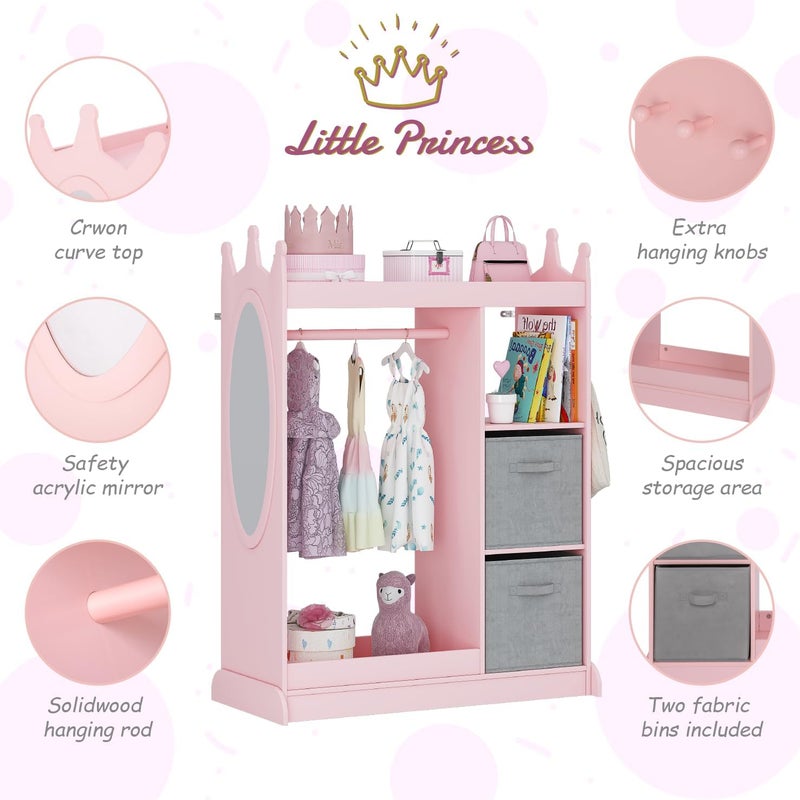 U-tex Kids Armoire Wardrobe Closet with Mirror and Storage Bin, Pink, 33.4 in W x 15.75 in D x 44.5 in H - Image 4