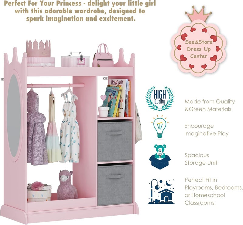 U-tex Kids Armoire Wardrobe Closet with Mirror and Storage Bin, Pink, 33.4 in W x 15.75 in D x 44.5 in H - Image 5