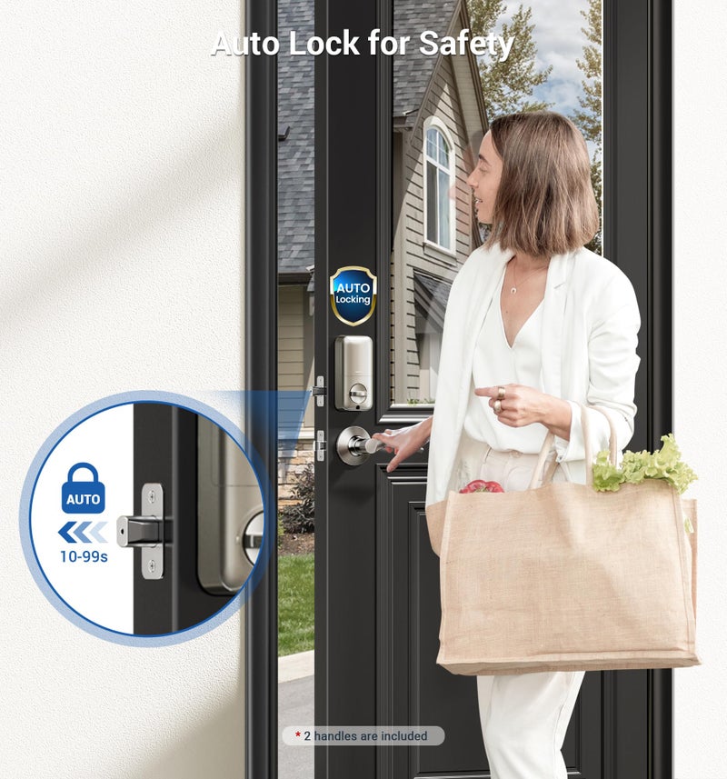 Veise Fingerprint Door Lock with 2 Lever Handles - Keyless Entry Door Lock, Electronic Keypad Deadbolt, Digital Smart Code & Front Handle Sets, Auto-Locking, Easy Installation, Satin Nickel - Image 5