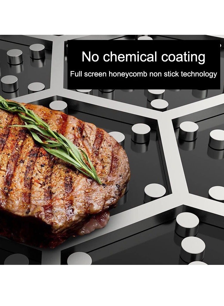 AROAQ مقلاة من الفولاذ المقاوم للصدأ، مقلاة كاملة الطبقات، مقلاة غير لاصقة مقاومة للخدش على الوجهين على شكل قرص العسل لجميع المواقد، (32 سم) - Image 4