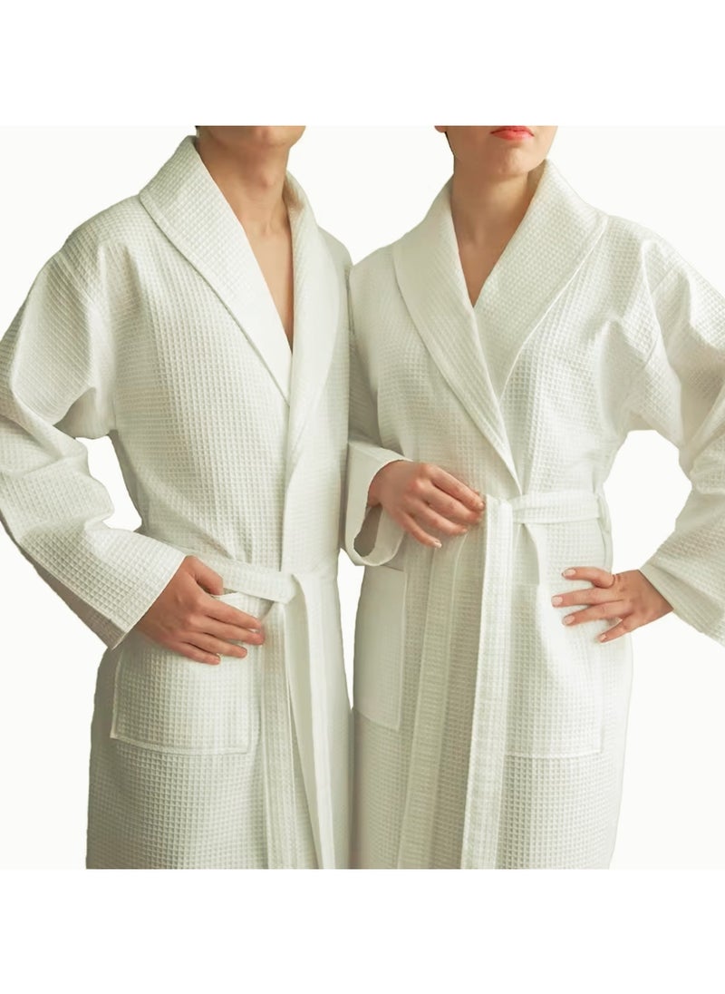 MAXQON Bathrobe (Unisex) - 100% Cotton Waffle Highly Absorbent Super Soft Bathrobes For Women & Men- Adult Size, Color White  - Image 2
