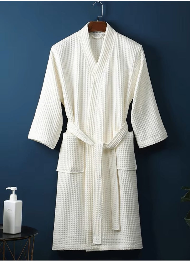 MAXQON Bathrobe (Unisex) - 100% Cotton Waffle Highly Absorbent Super Soft Bathrobes For Women & Men- Adult Size, Color White  - Image 1