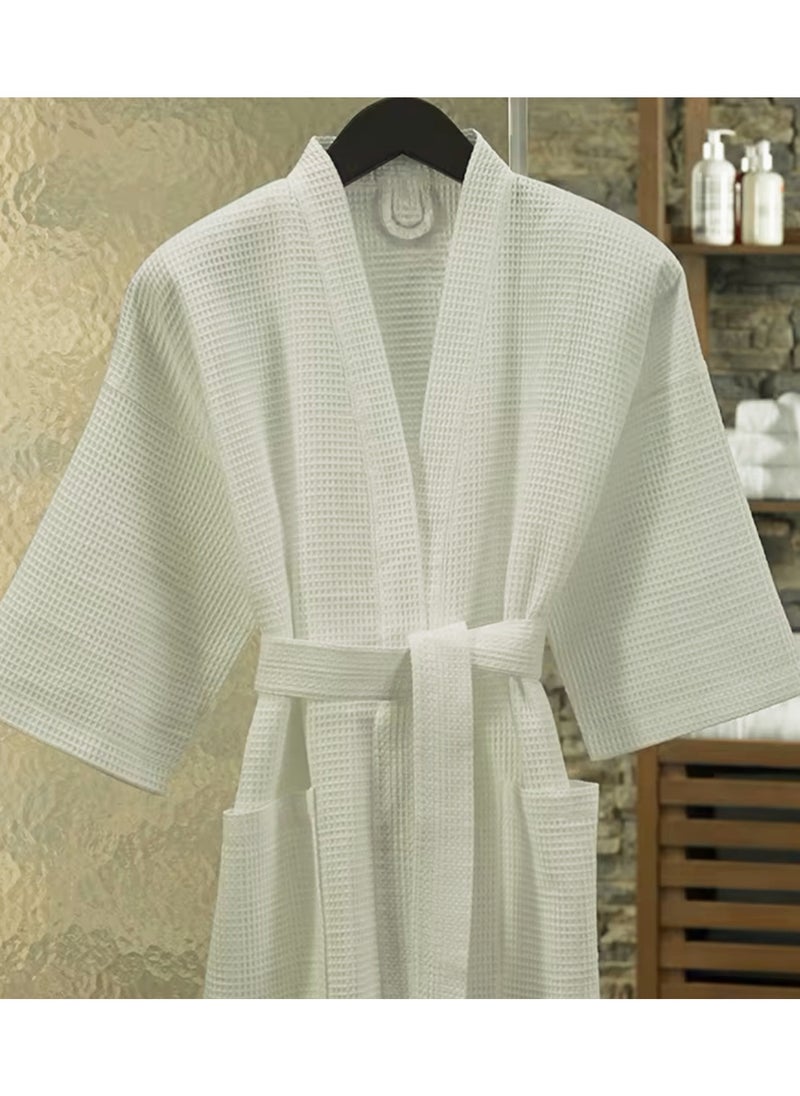 MAXQON Bathrobe (Unisex) - 100% Cotton Waffle Highly Absorbent Super Soft Bathrobes For Women & Men- Adult Size, Color White  - Image 3