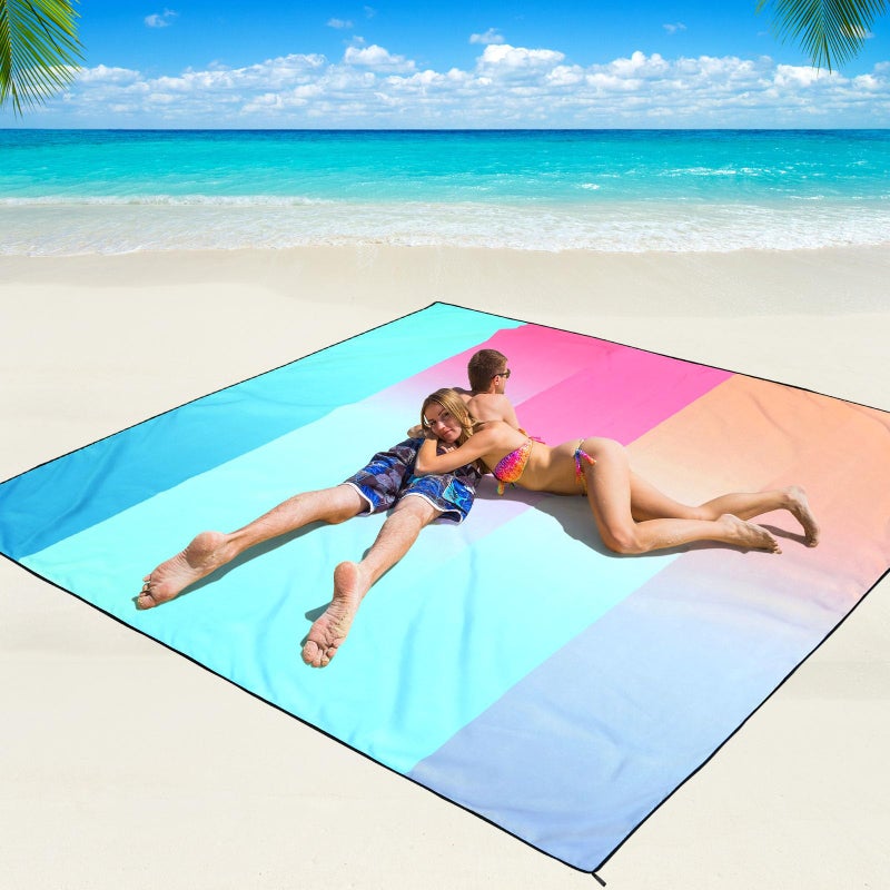 WIWIGO Beach Blanket Waterproof Sandproof Beach Mat 79 X 8310x9for 28 Adults Quick Drying Outdoor Picnic Mat Beach Accessories for Travel Camping Hiking - Image 2