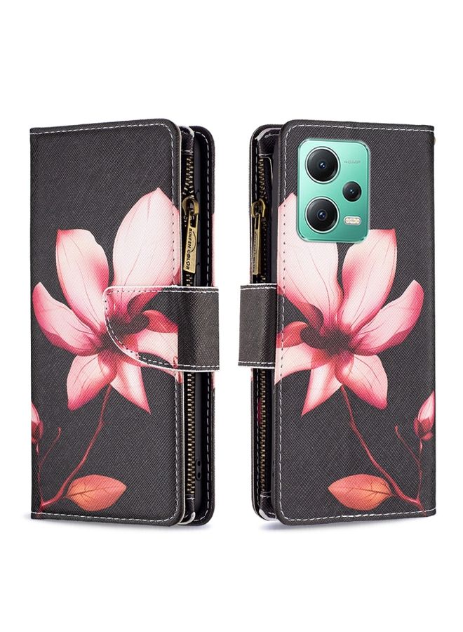 HuHa Case Cover For Xiaomi Redmi Note 12 Global Colored Drawing Pattern Zipper Leather Phone Case Lotus 