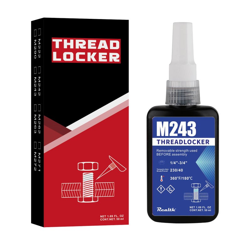 Realth Blue Locktight Threadlocker 243 - Lock Tight Thread Locker 50ml for Bolts, Nuts, Medium Strength Thread Sealant to Prevent Loosening & Corrosion - Image 1